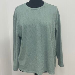 Shein Curve Women’s Top 3XL Green Long Sleeve Textured Knit Pullover Casual Plus